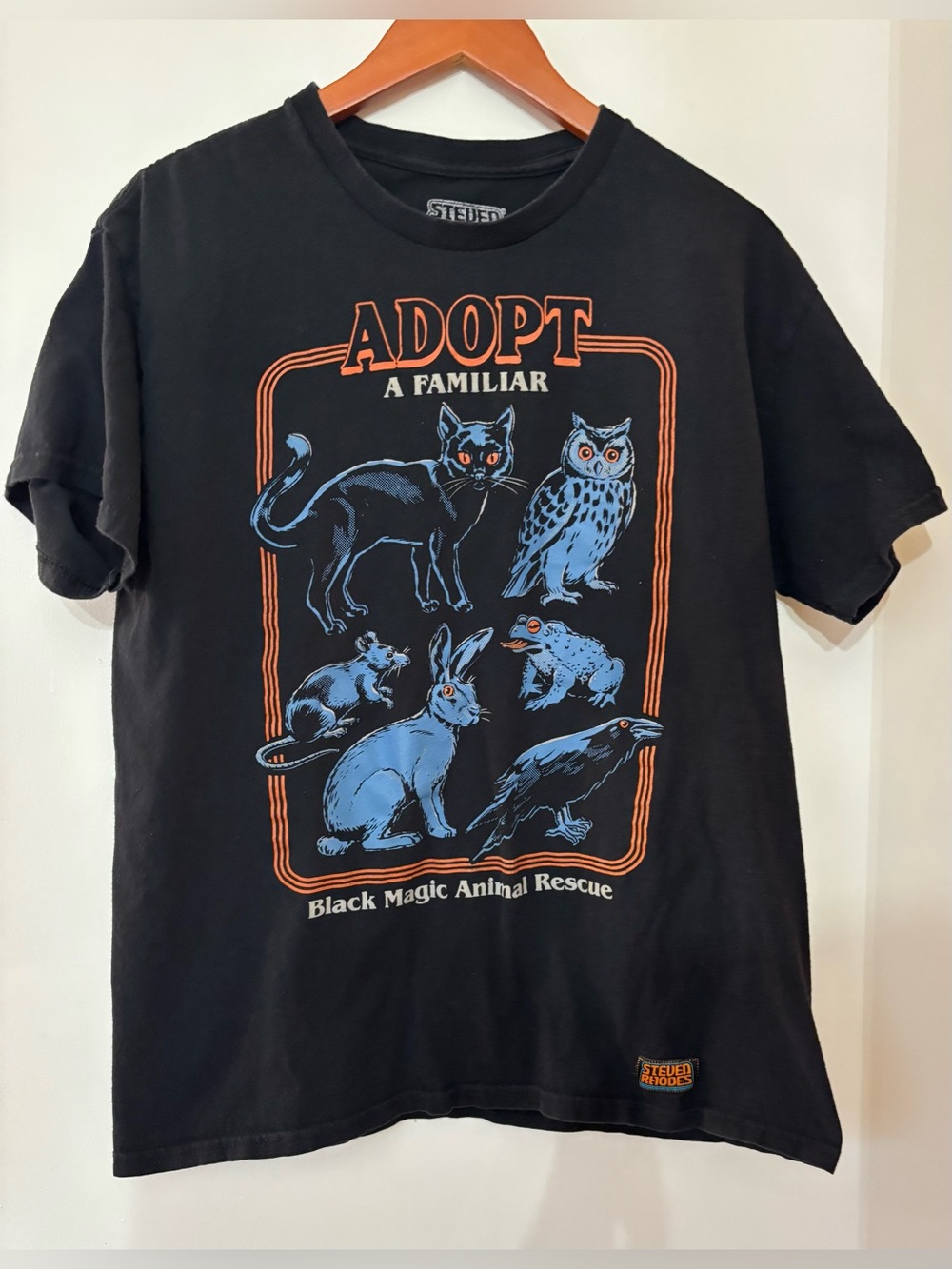 Steven Rhodes Adopt a Familiar Large Black Magic Animal Rescue Cotton T-Shirt